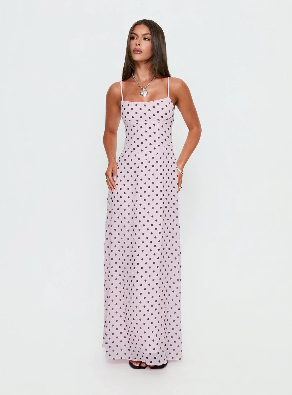 South of France Maxi Dress Pink Polka Dot