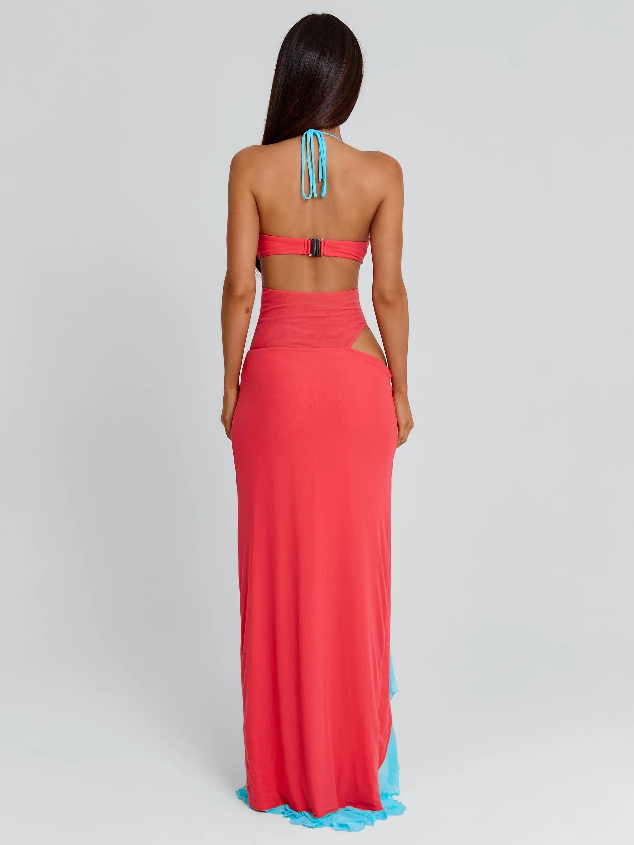 MIRANDA MAXI DRESS CORAL AND BLUE
