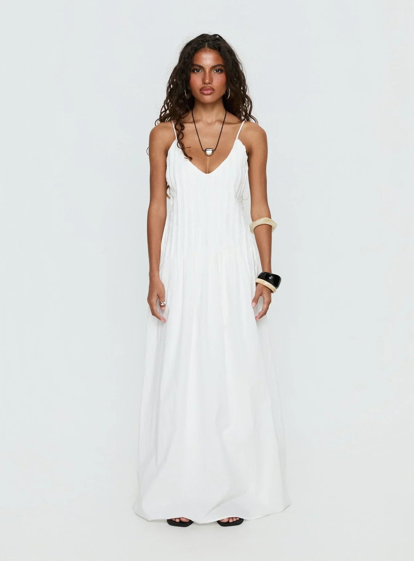 Adriela Pleat Maxi Dress White