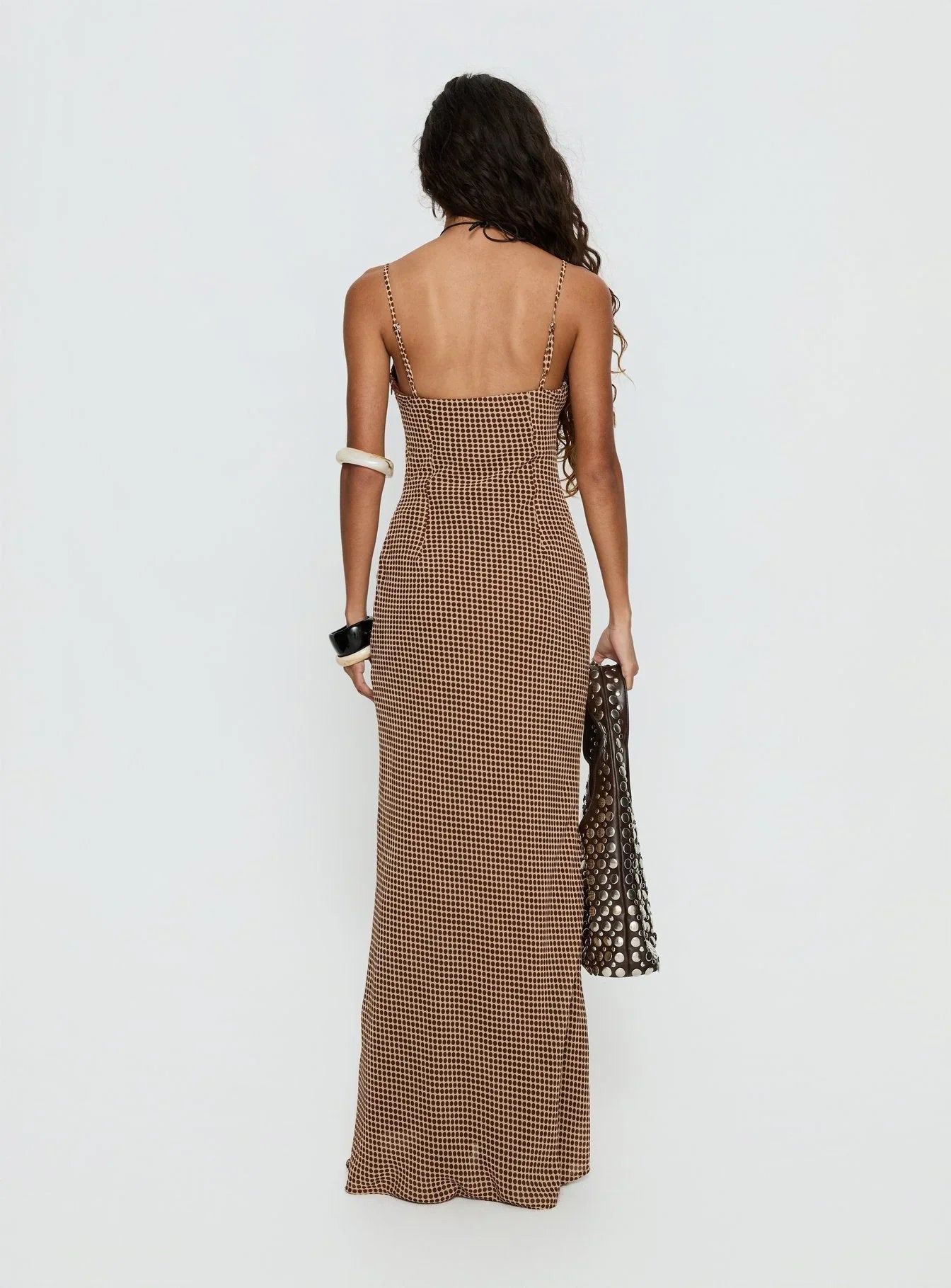 Aliah Cowl Neck Maxi Dress Brown Polka Dot