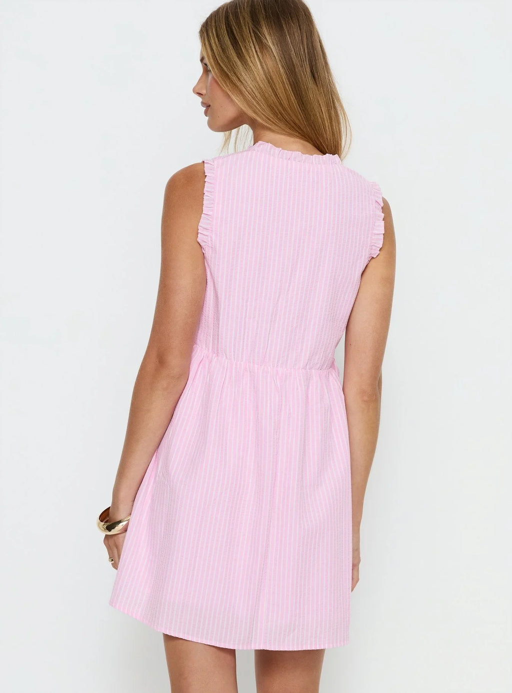 Akacia Babydoll Mini Dress Pink Stripe