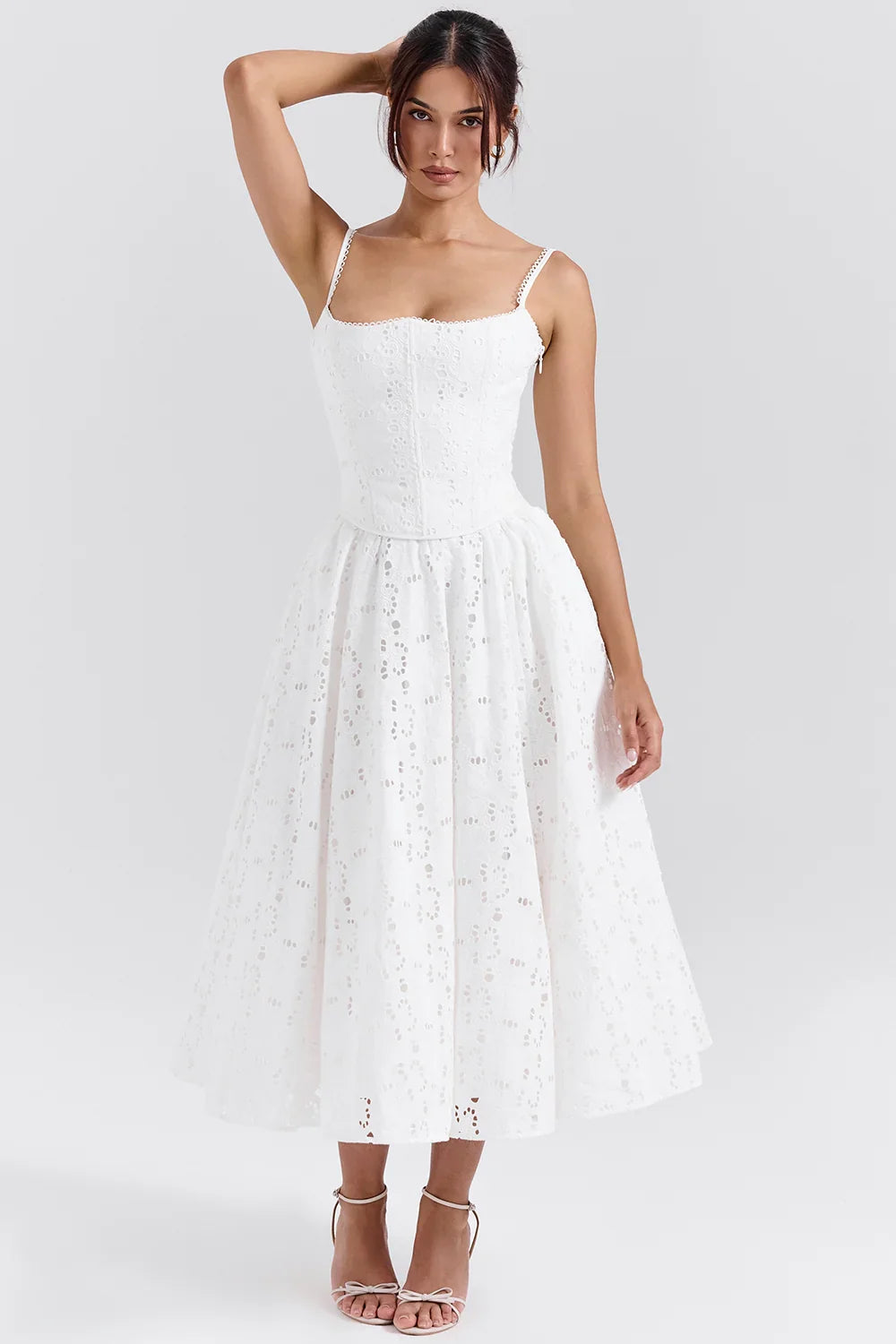 White Broderie Anglais Midi Skirt