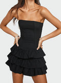 Valentia Tiered Mini Dress Black
