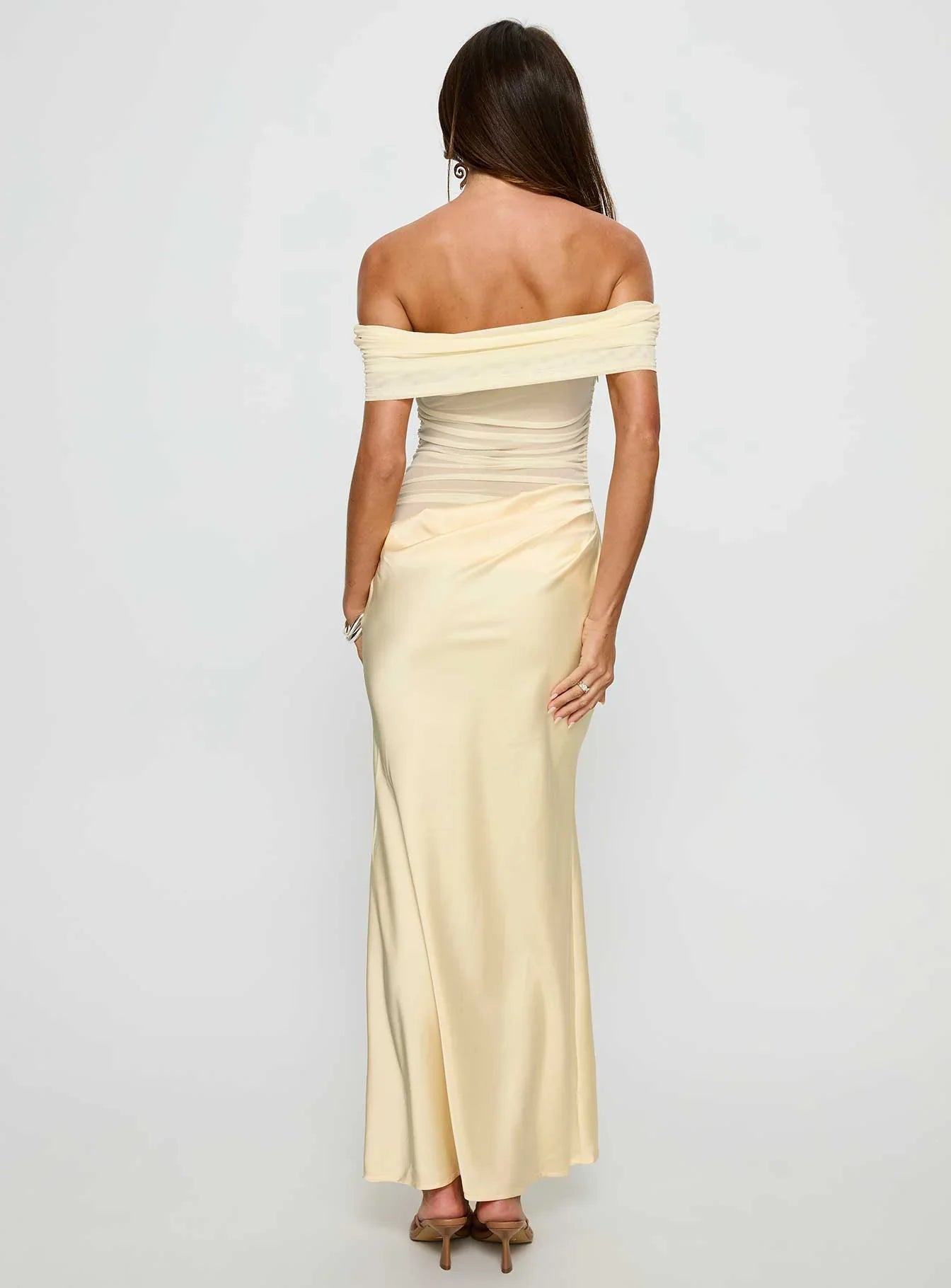 Osprey Mesh Off Shoulder Maxi Dress Yellow