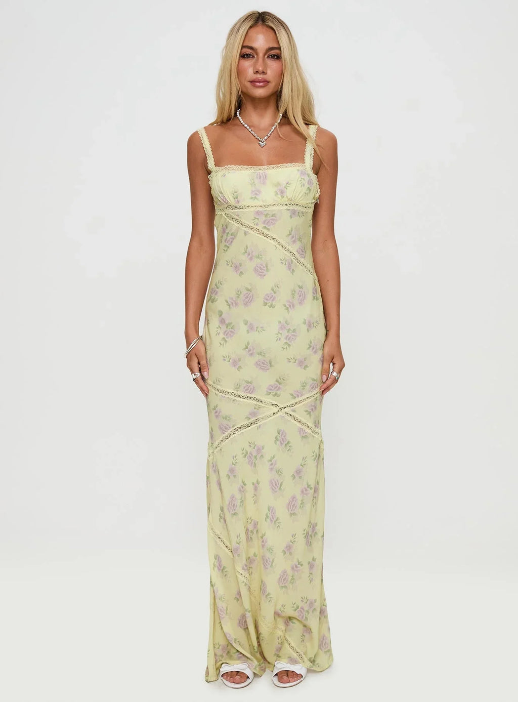 Gardens Of Babylon Lace Maxi Dress Lemon Floral