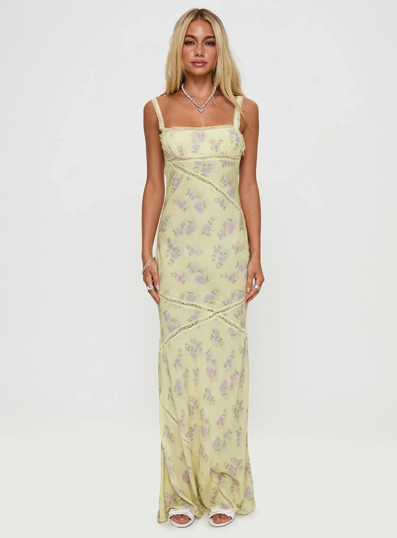 Gardens Of Babylon Lace Maxi Dress Lemon Floral