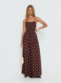Ryna Scoop Maxi Dress Brown Polka Dot