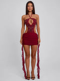 GERALDINE MINI DRESS BURGUNDY
