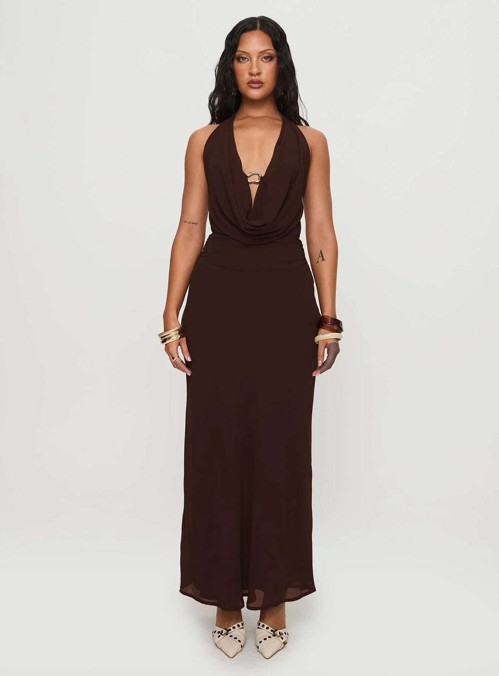 Alejandria Cowl Neck Maxi Dress Chocolate Petite