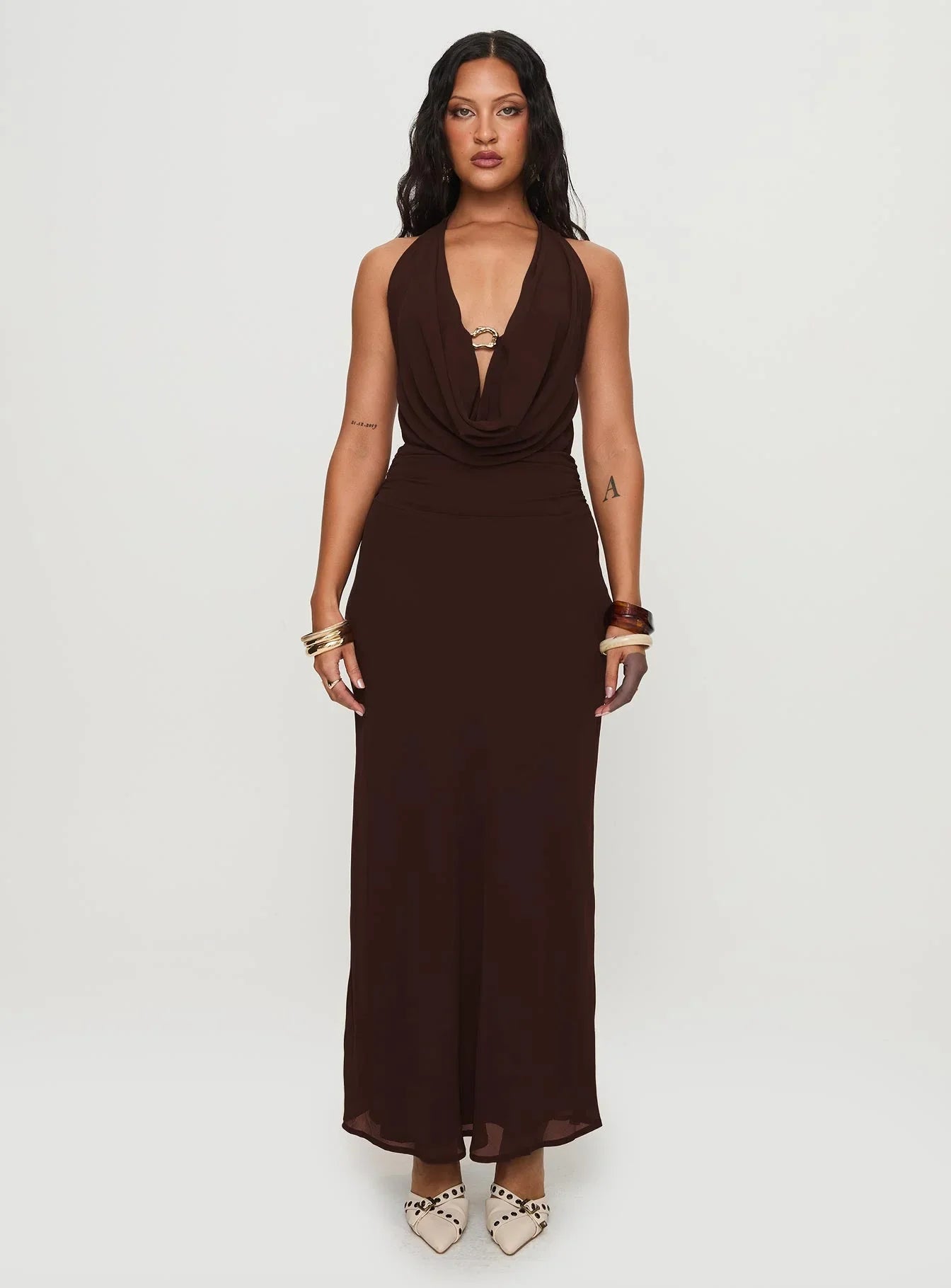 Alejandria Cowl Neck Maxi Dress Chocolate Petite