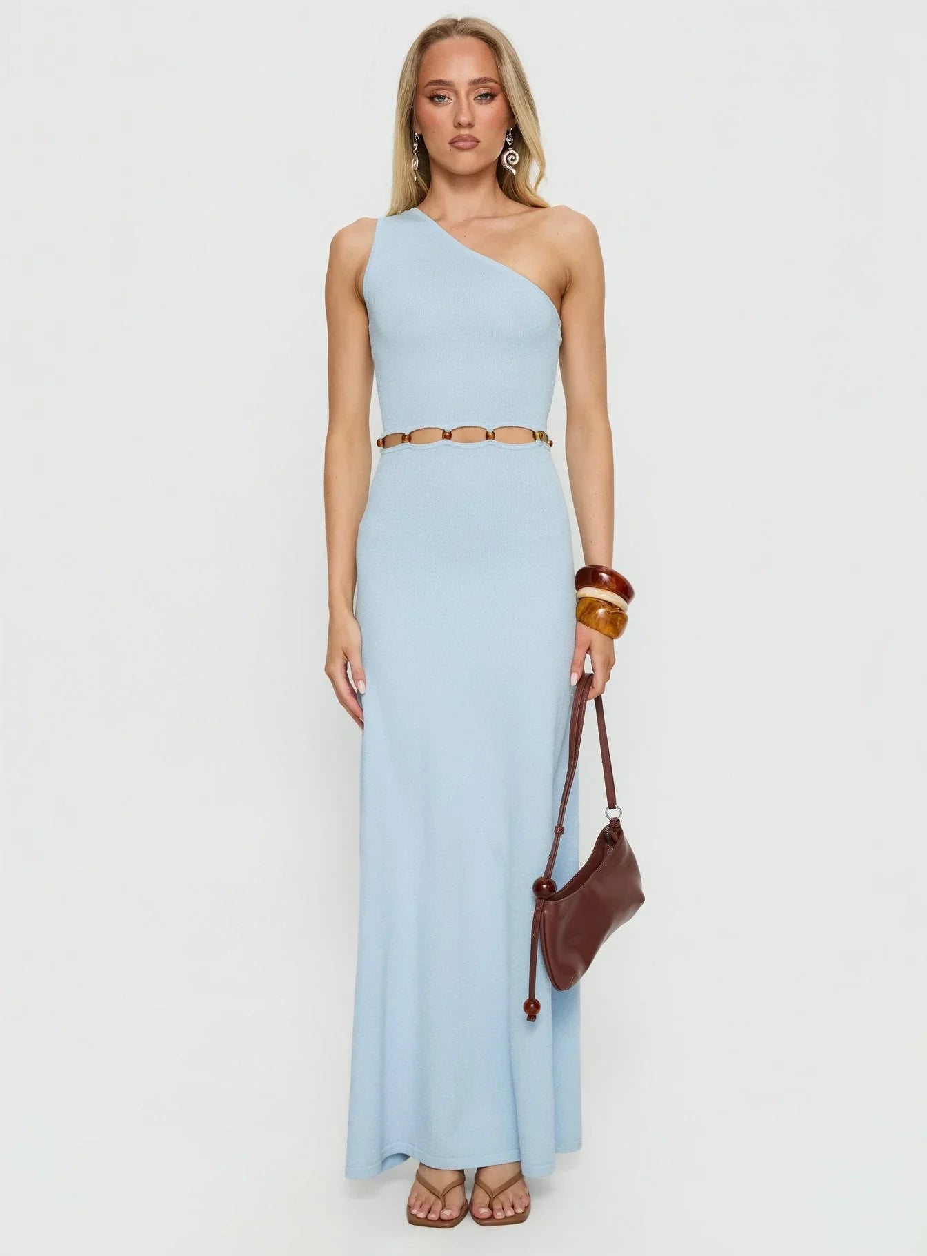Elianora Asymmetrical Beaded Maxi Dress Blue