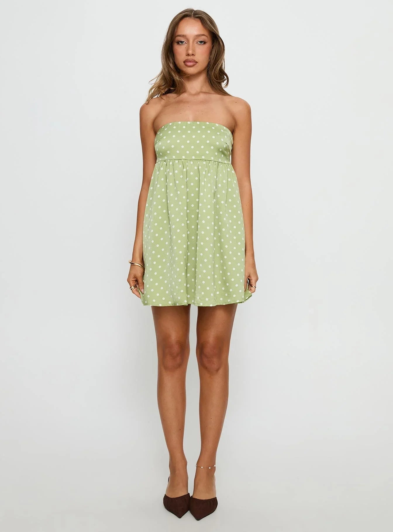 Follow the Dream Strapless Mini Dress Green Polka Dot