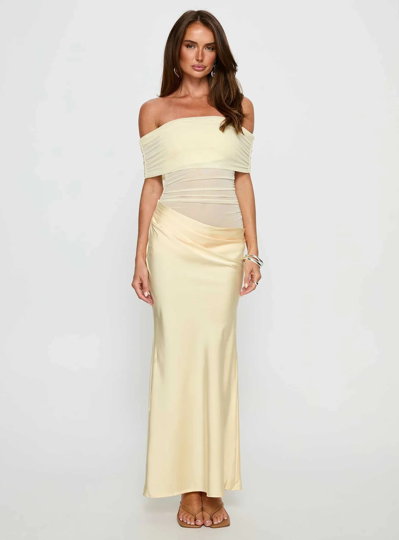 Osprey Mesh Off Shoulder Maxi Dress Yellow