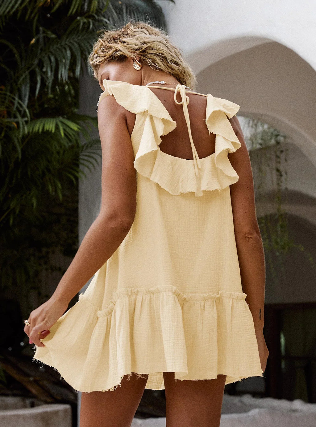 Alicen Frill Mini Dress Yellow Petite