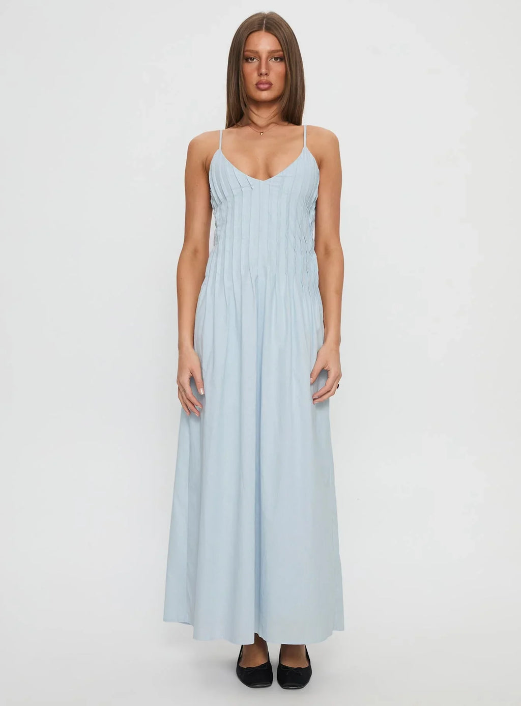 Adriela Pleat Maxi Dress Blue