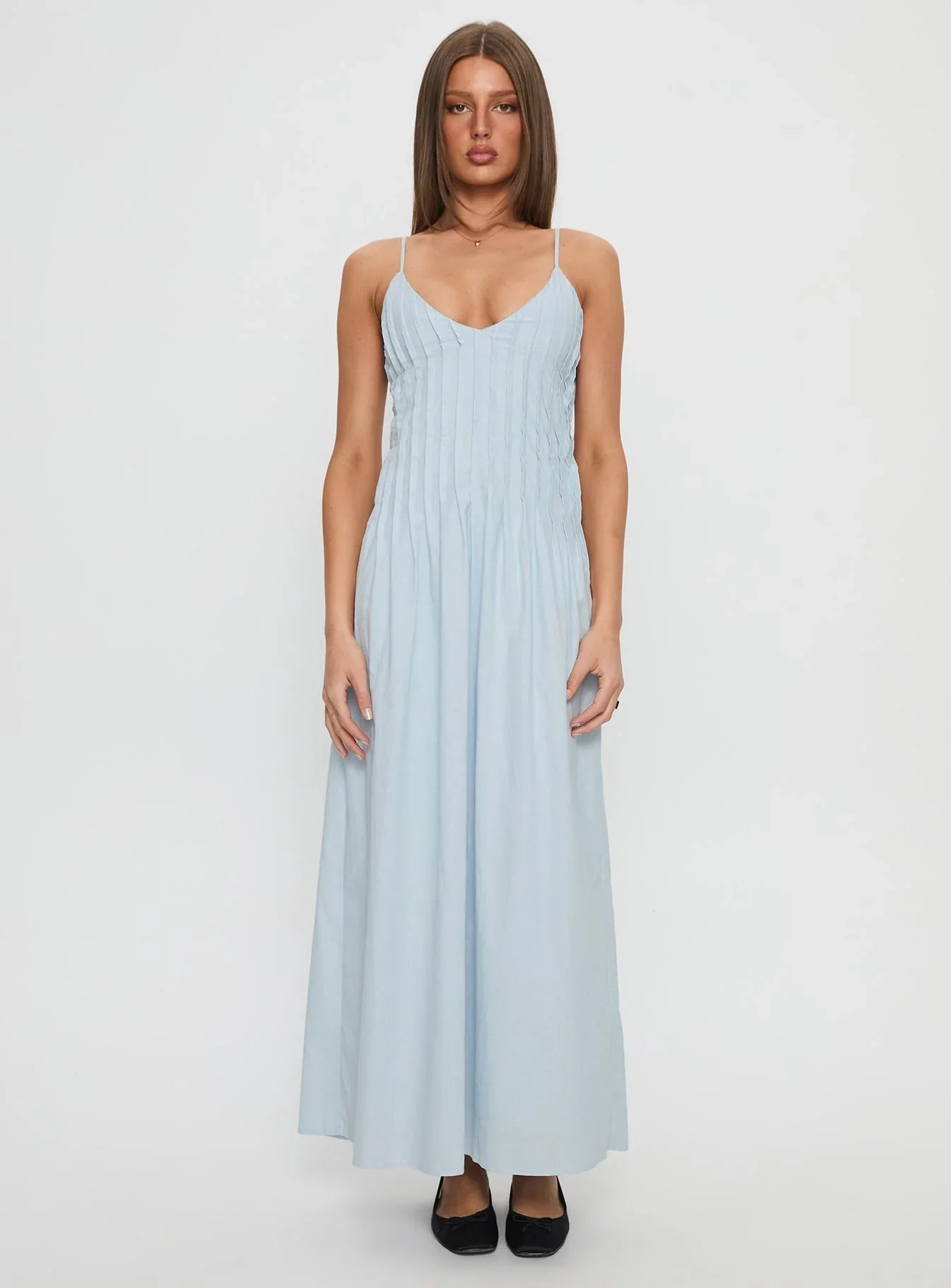 Adriela Pleat Maxi Dress Blue