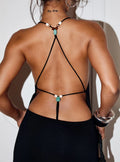 Katessa Open Back Strappy Beaded Mini Dress Black