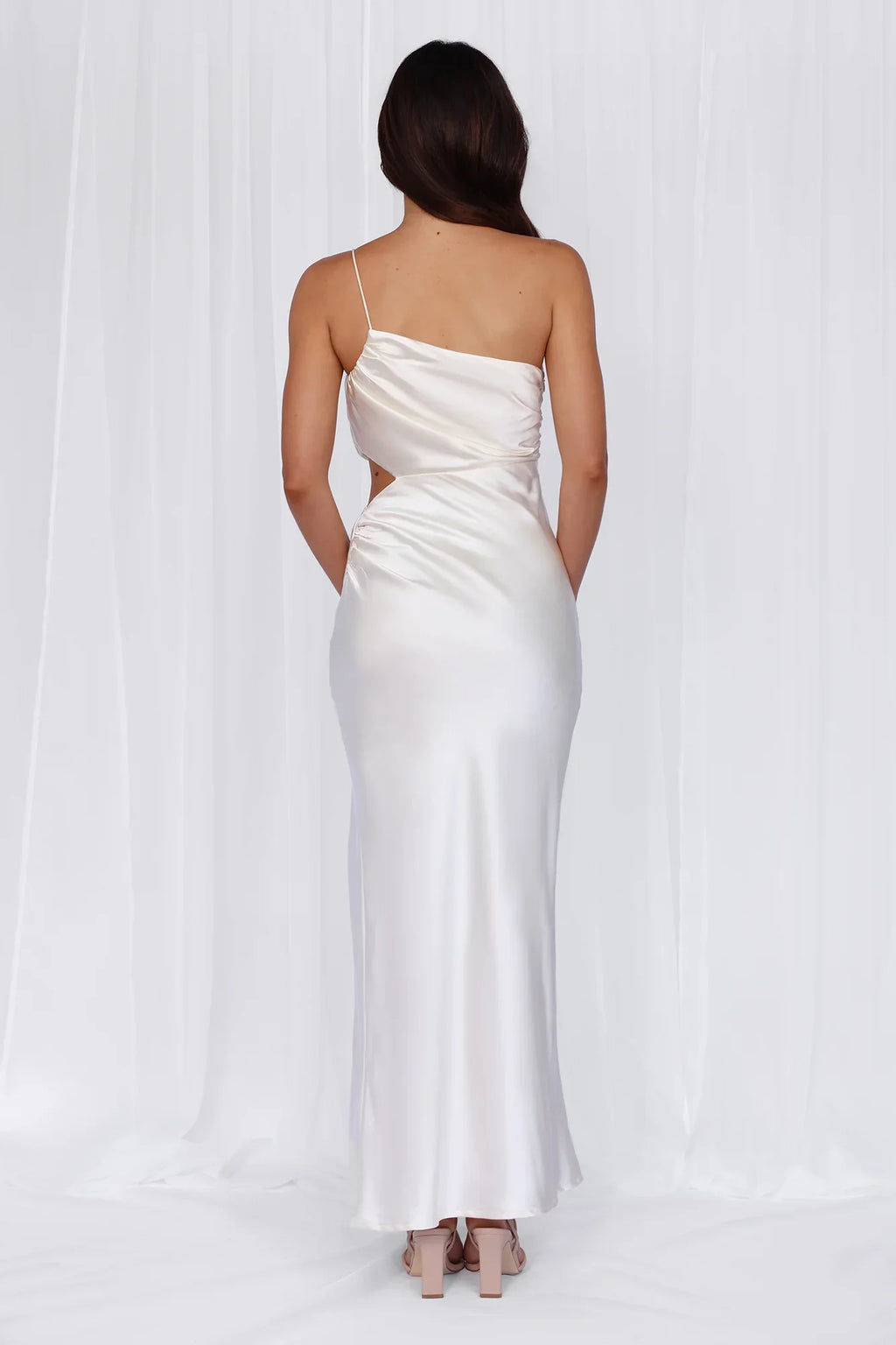 Rose Pink The Opal One Shoulder Satin Maxi Dress Pearl