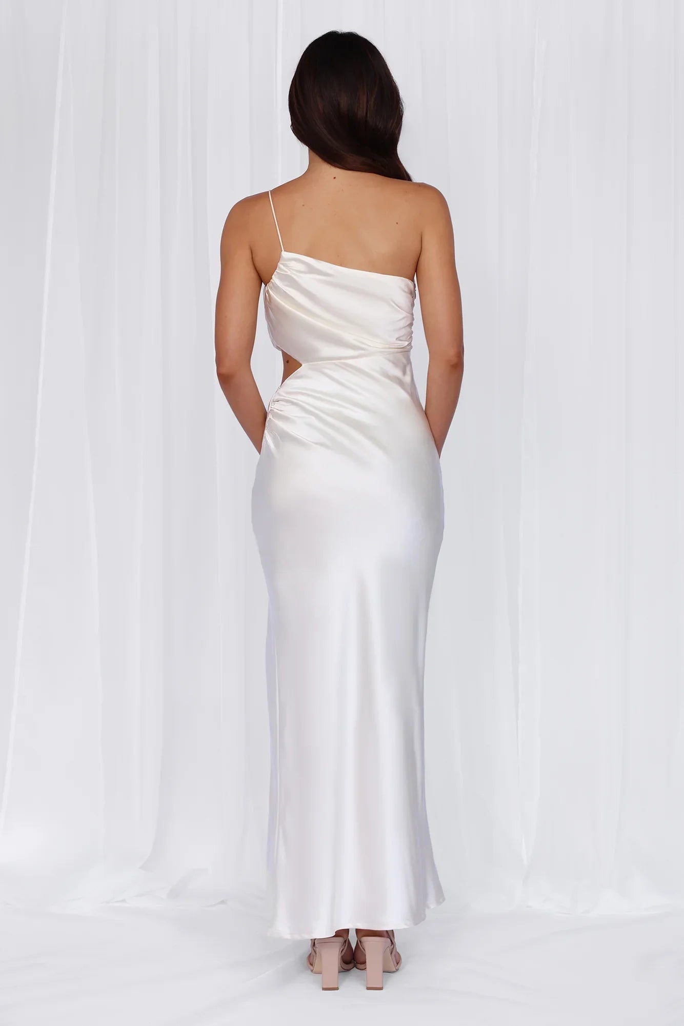 Rose Pink The Opal One Shoulder Satin Maxi Dress Pearl
