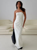 Dovie Linen Blend Strapless Midi Dress Cream Polka