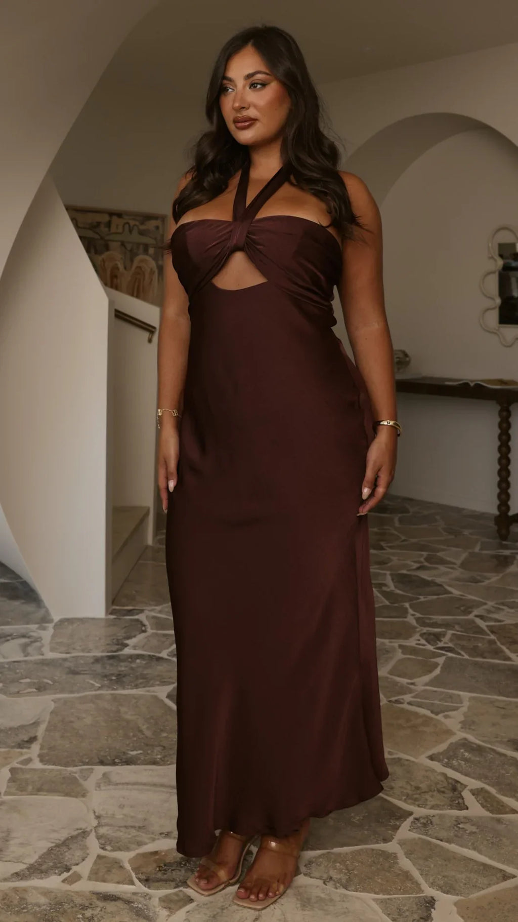 Grace Halter Maxi Dress - Chocolate