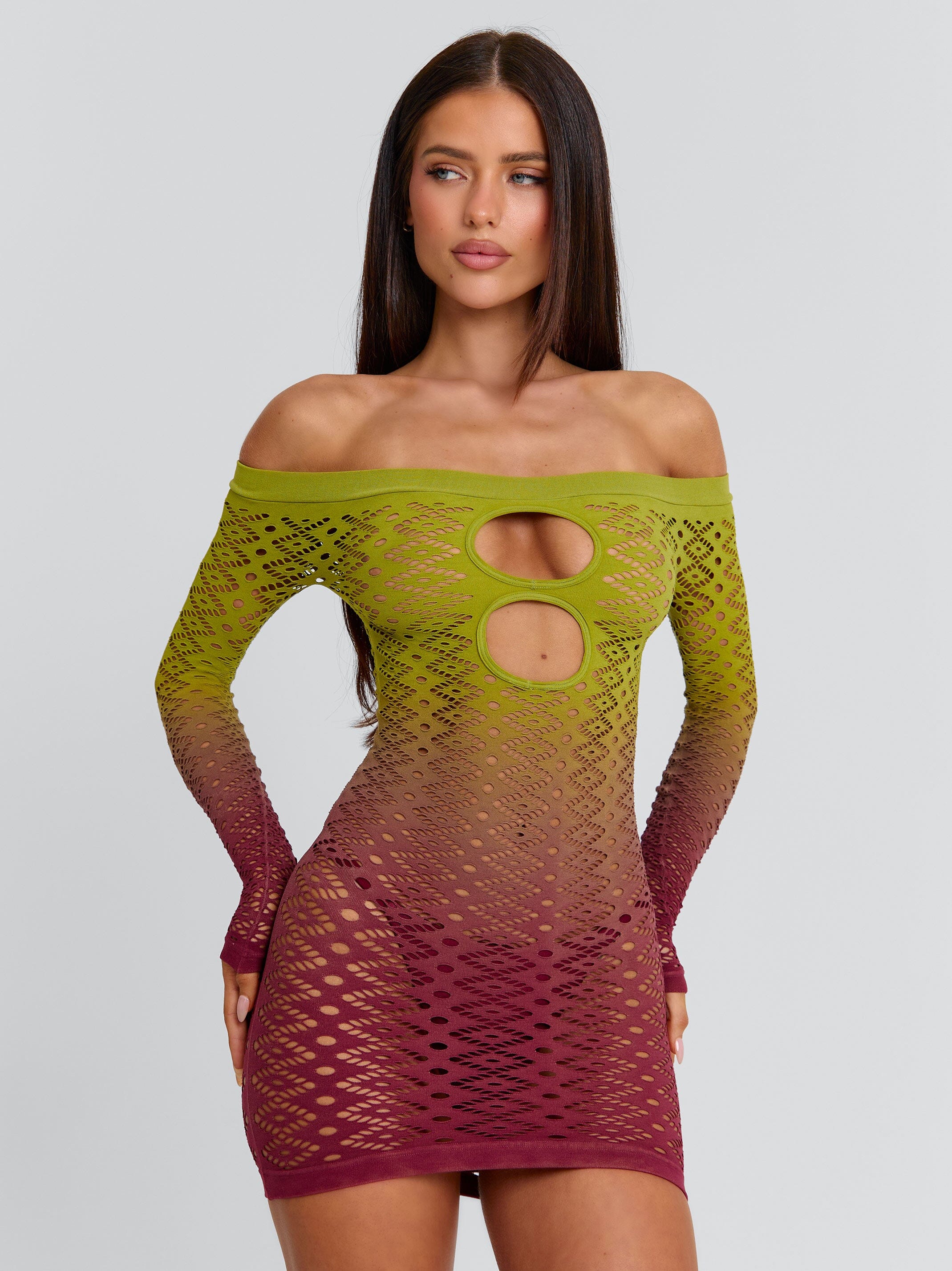 VESSIA MINI DRESS GREEN BURGUNDY