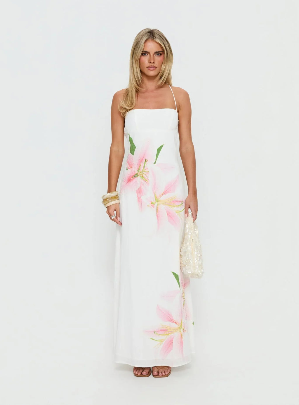 Anny Beaded Maxi Dress White Floral