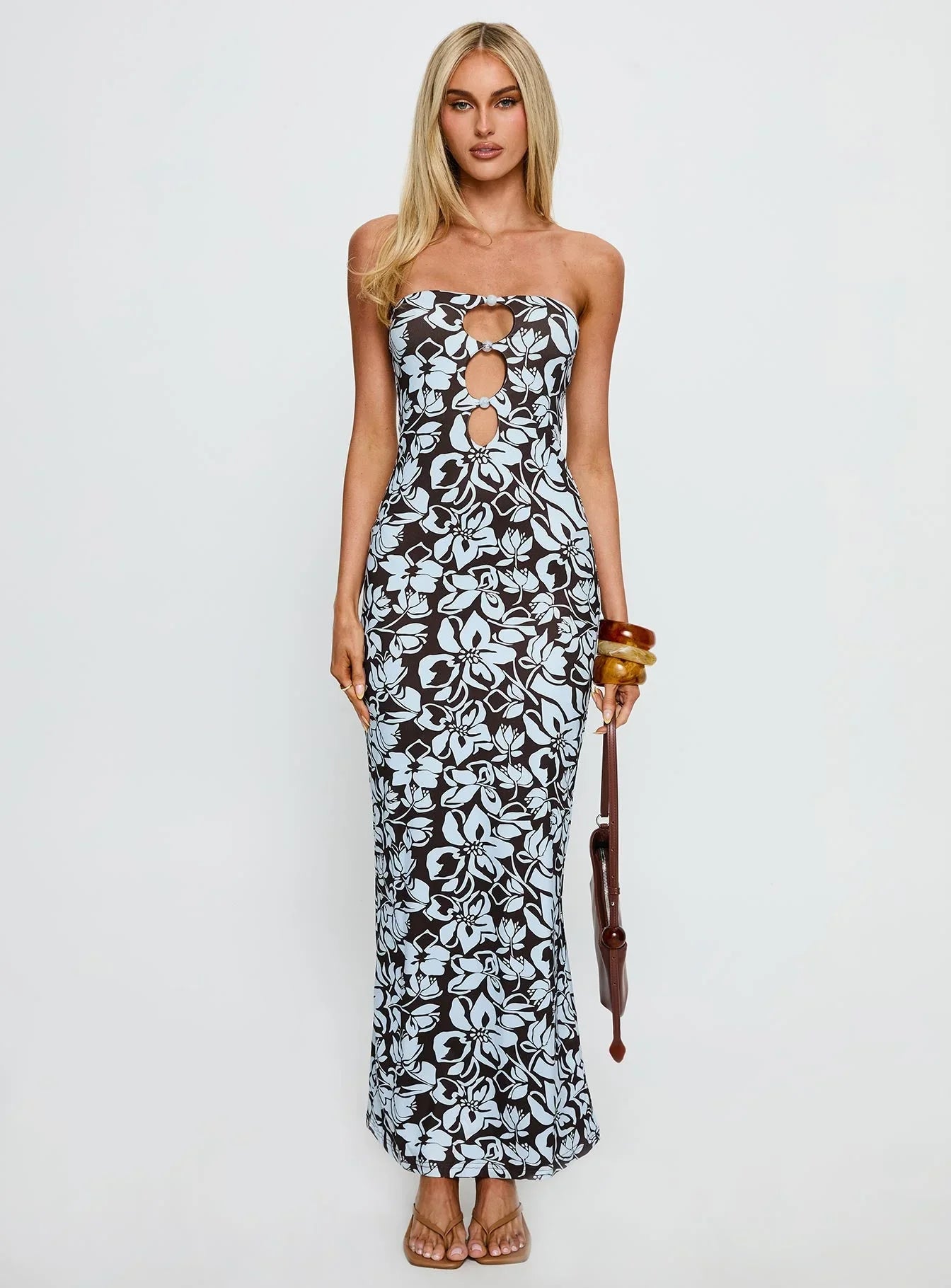 Saijana Strapless Maxi Dress Blue / Brown Floral