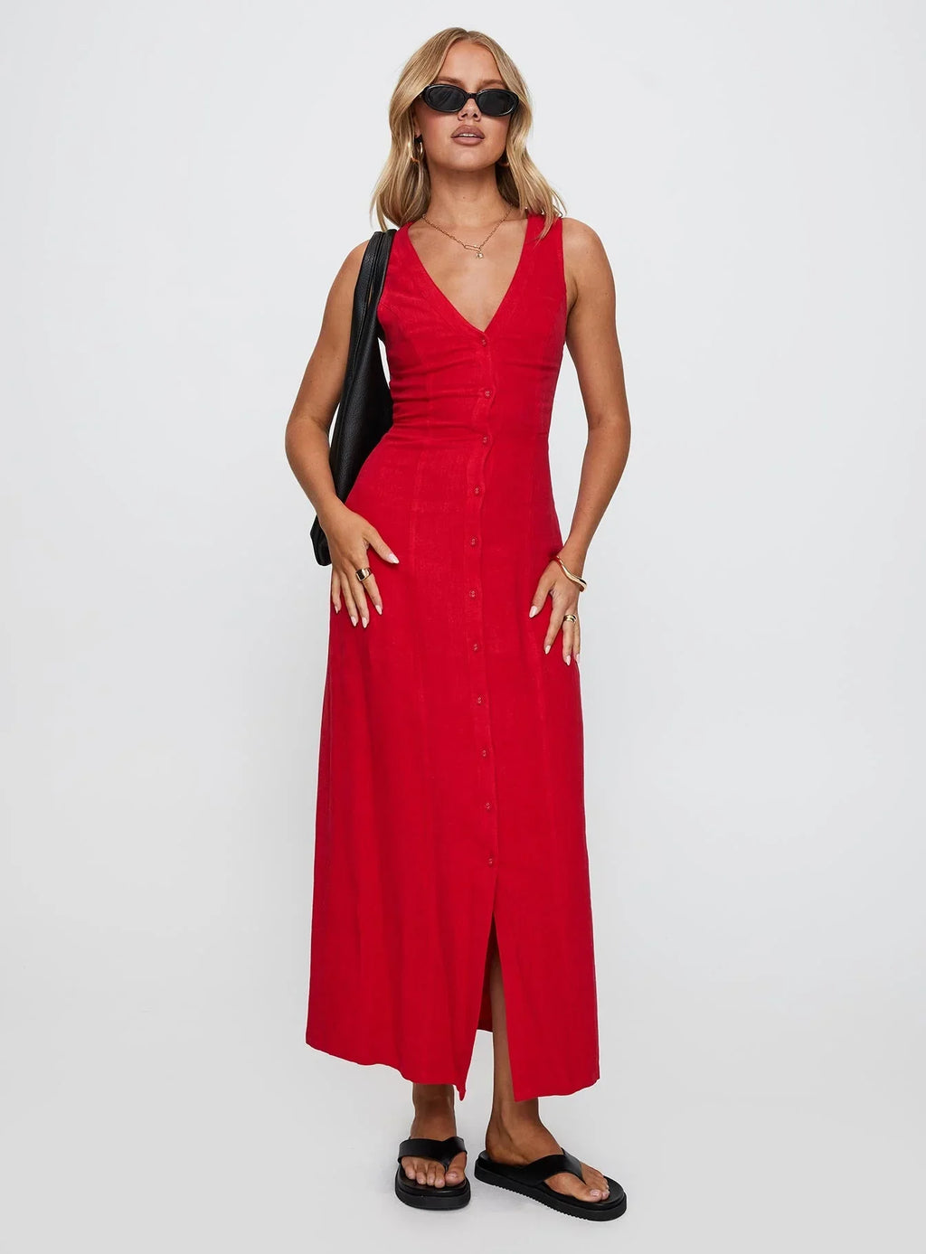 Summer Season Linen Blend Maxi Dress Red