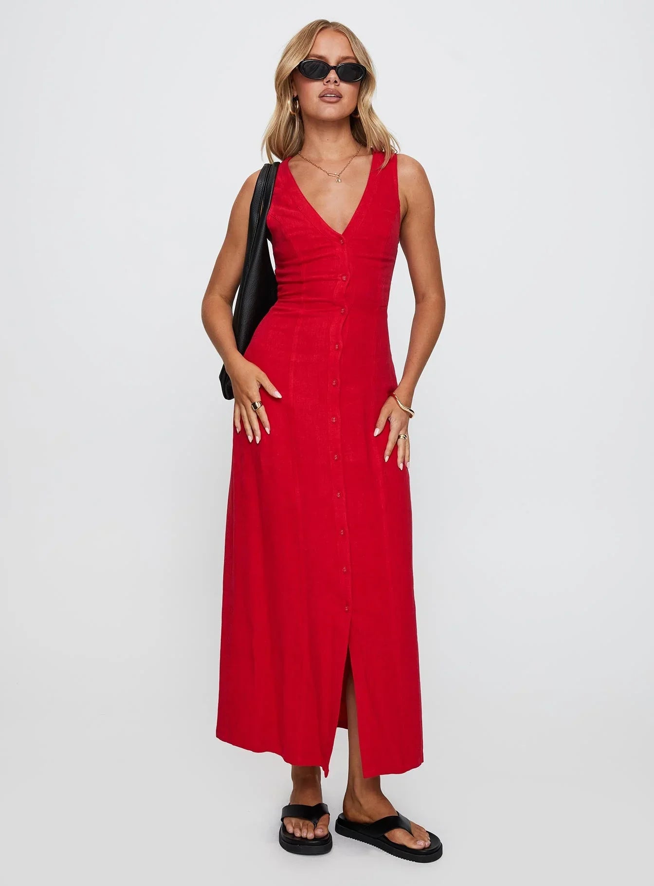 Summer Season Linen Blend Maxi Dress Red