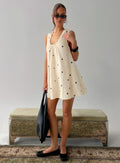 Eberta Ruched Baby Doll Mini Dress Yellow Polka Dot