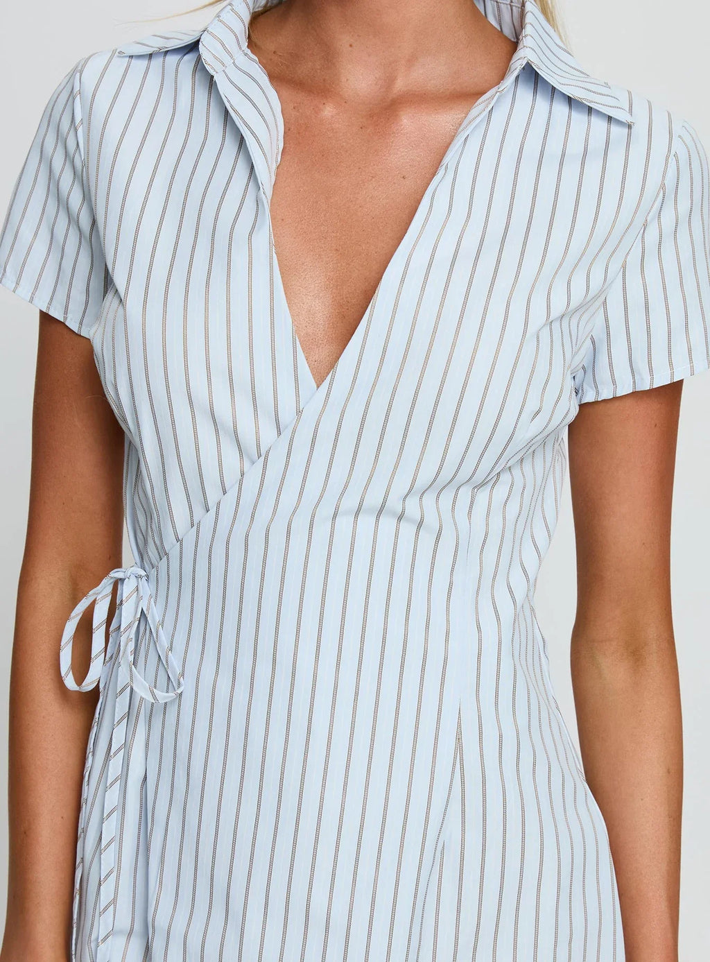 Amarita Wrap Collared Mini Dress Blue Stripe