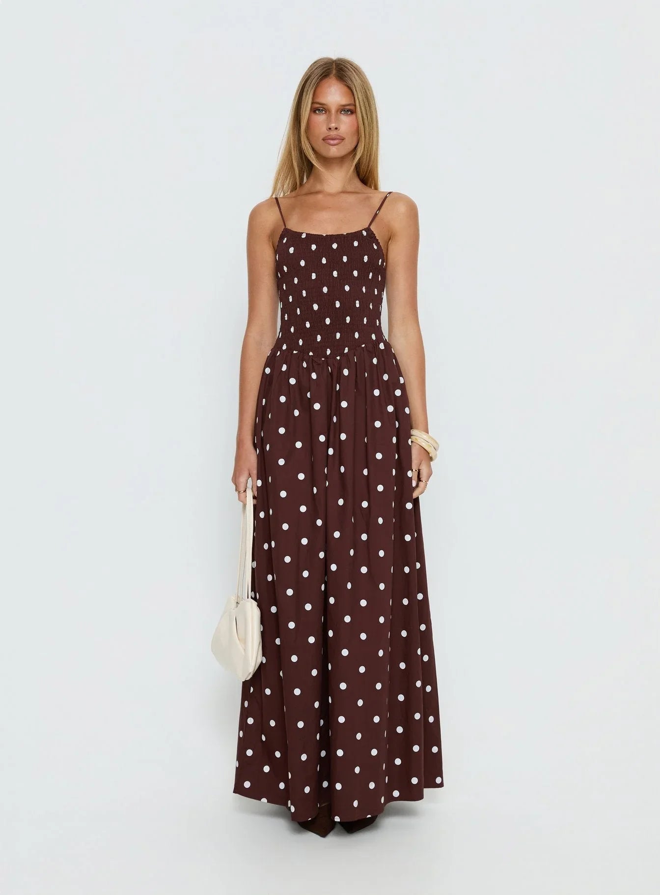 Ryna Scoop Maxi Dress Brown Polka Dot