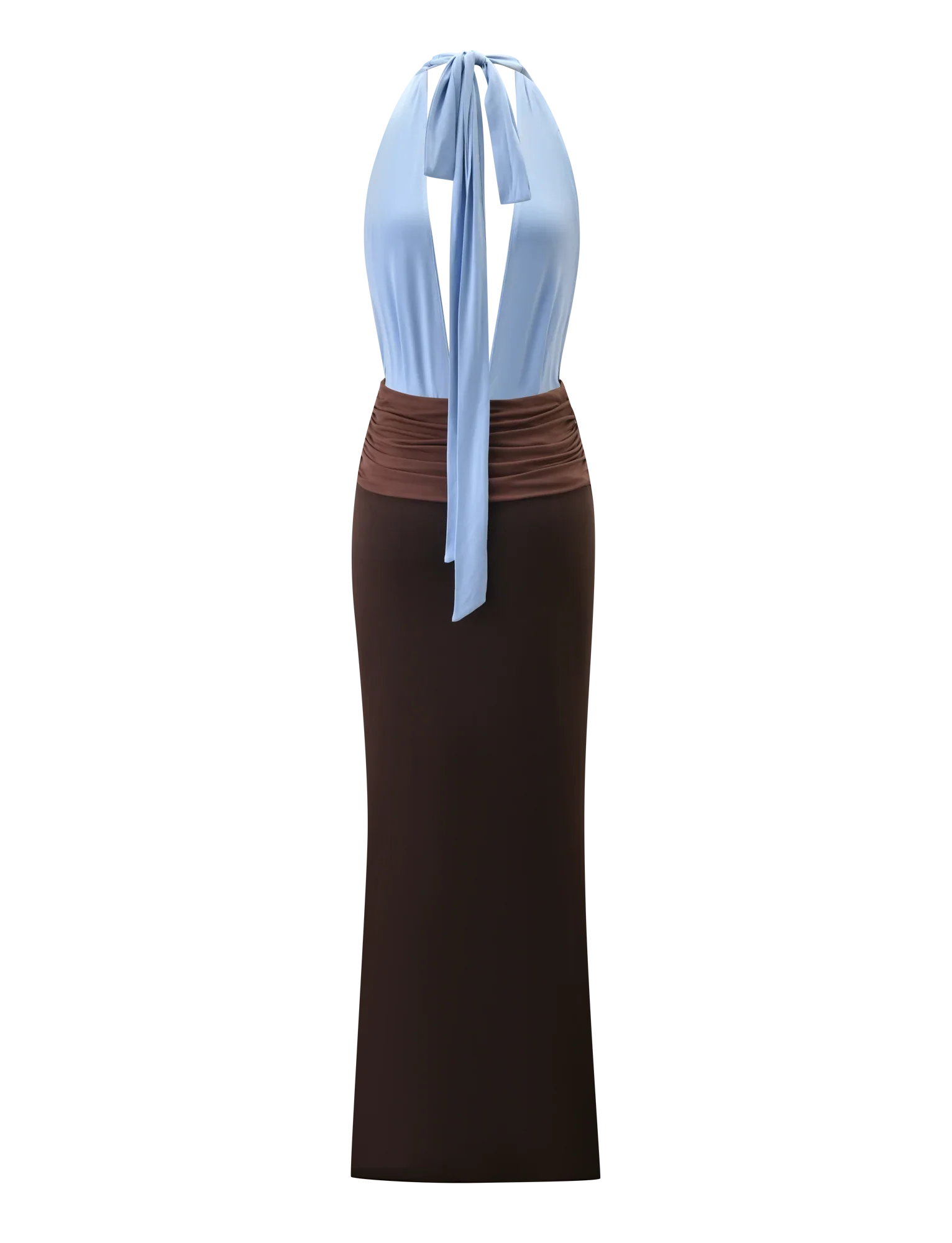 JENNI PLUNGE MAXI DRESS -  BLUE AND BROWN