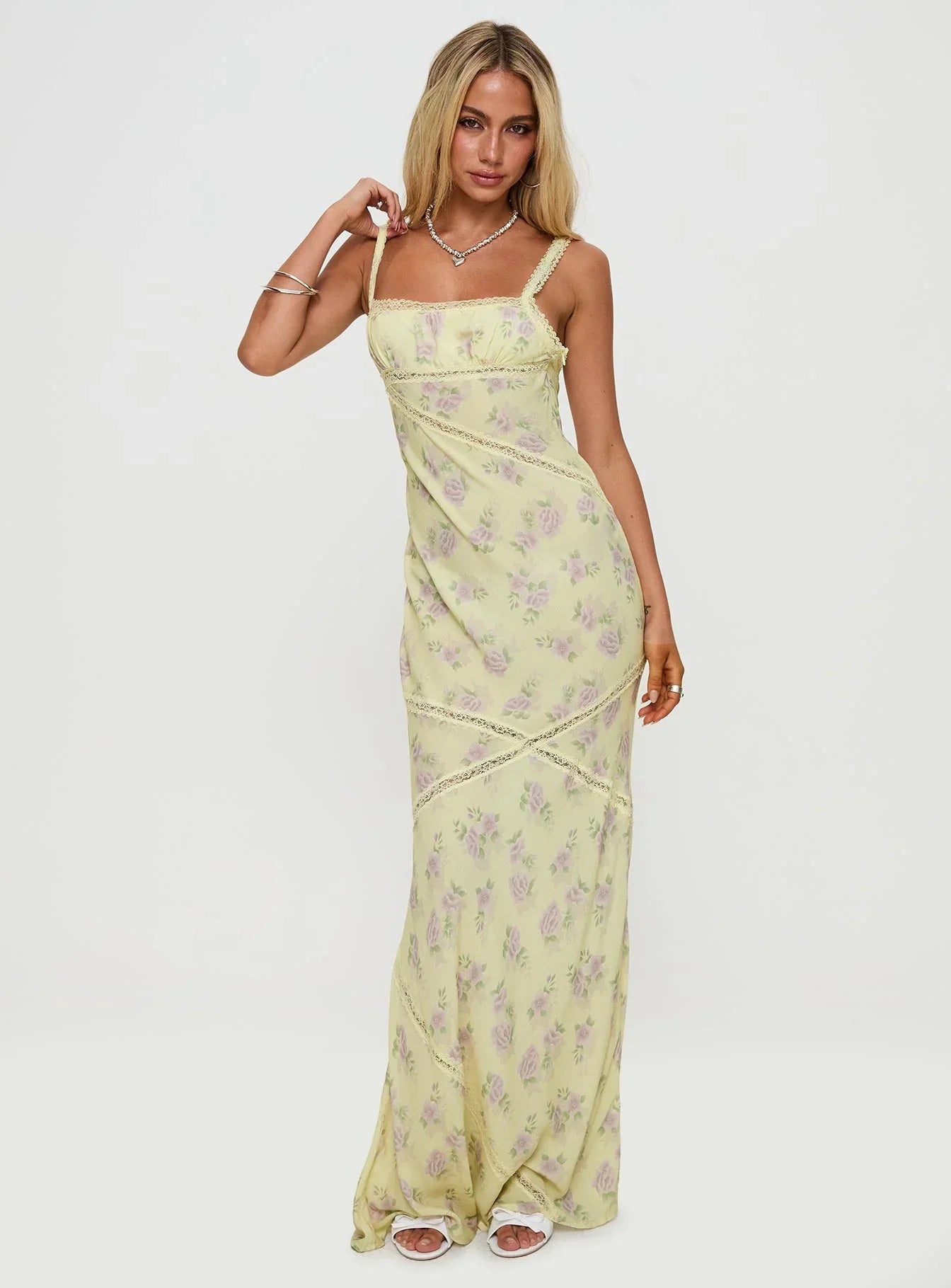 Gardens Of Babylon Lace Maxi Dress Lemon Floral