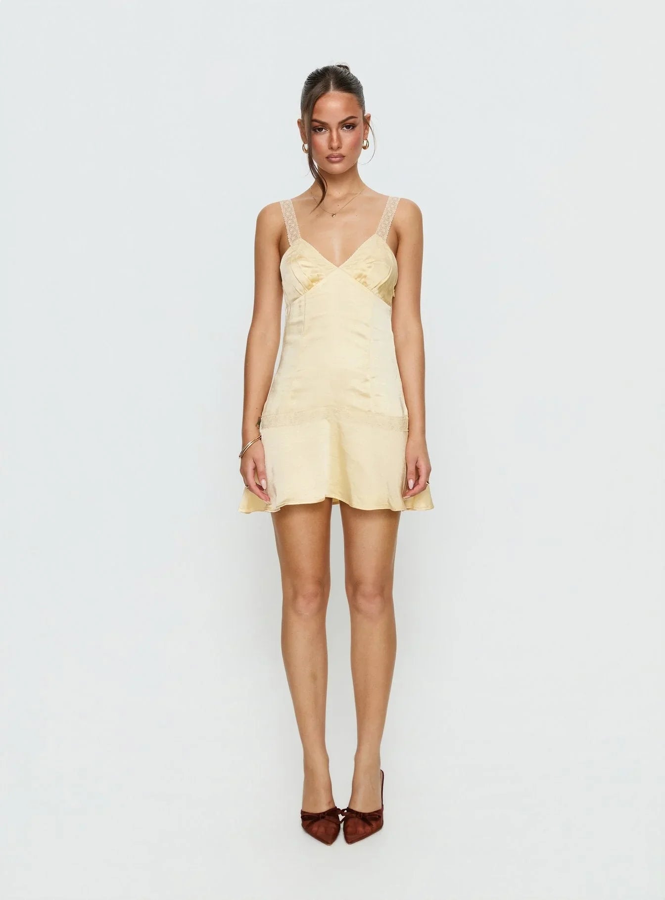 Sybelle Lace Drop Waist Mini Dress Yellow