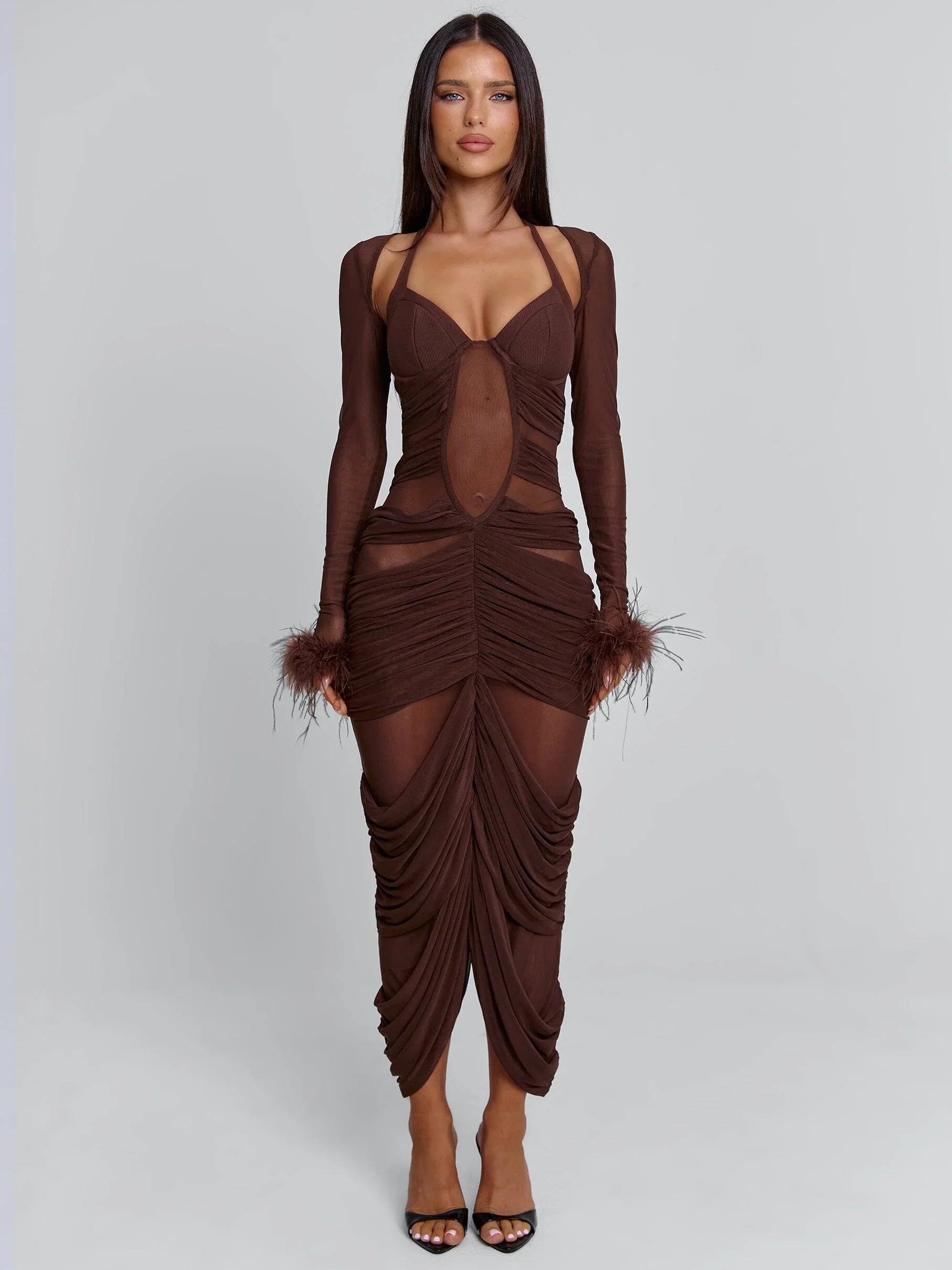 CHERREY MAXI DRESS CHOCOLATE