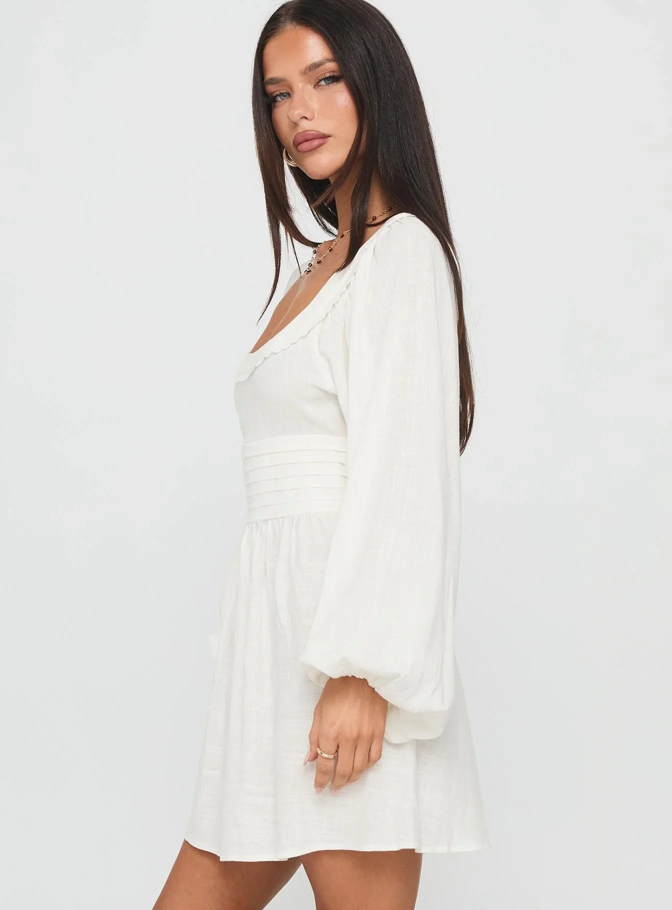 Weyes Long Sleeve Mini Dress White