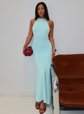 Aloise High Neck Draped Maxi Dress Cyan
