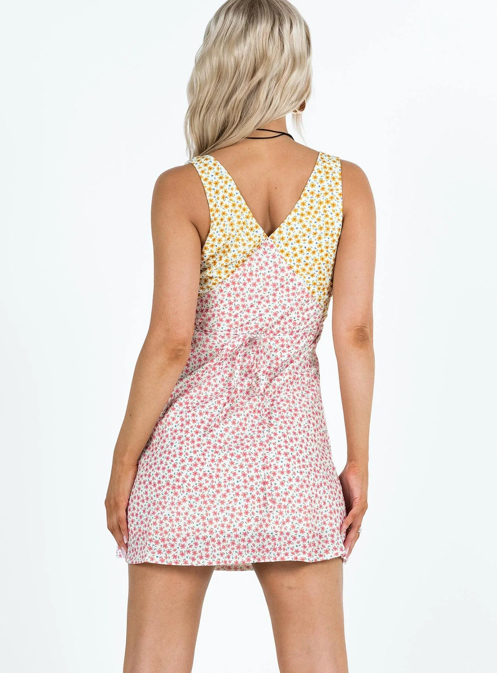 Nellie Two Tone Mini Dress Yellow / Pink Floral