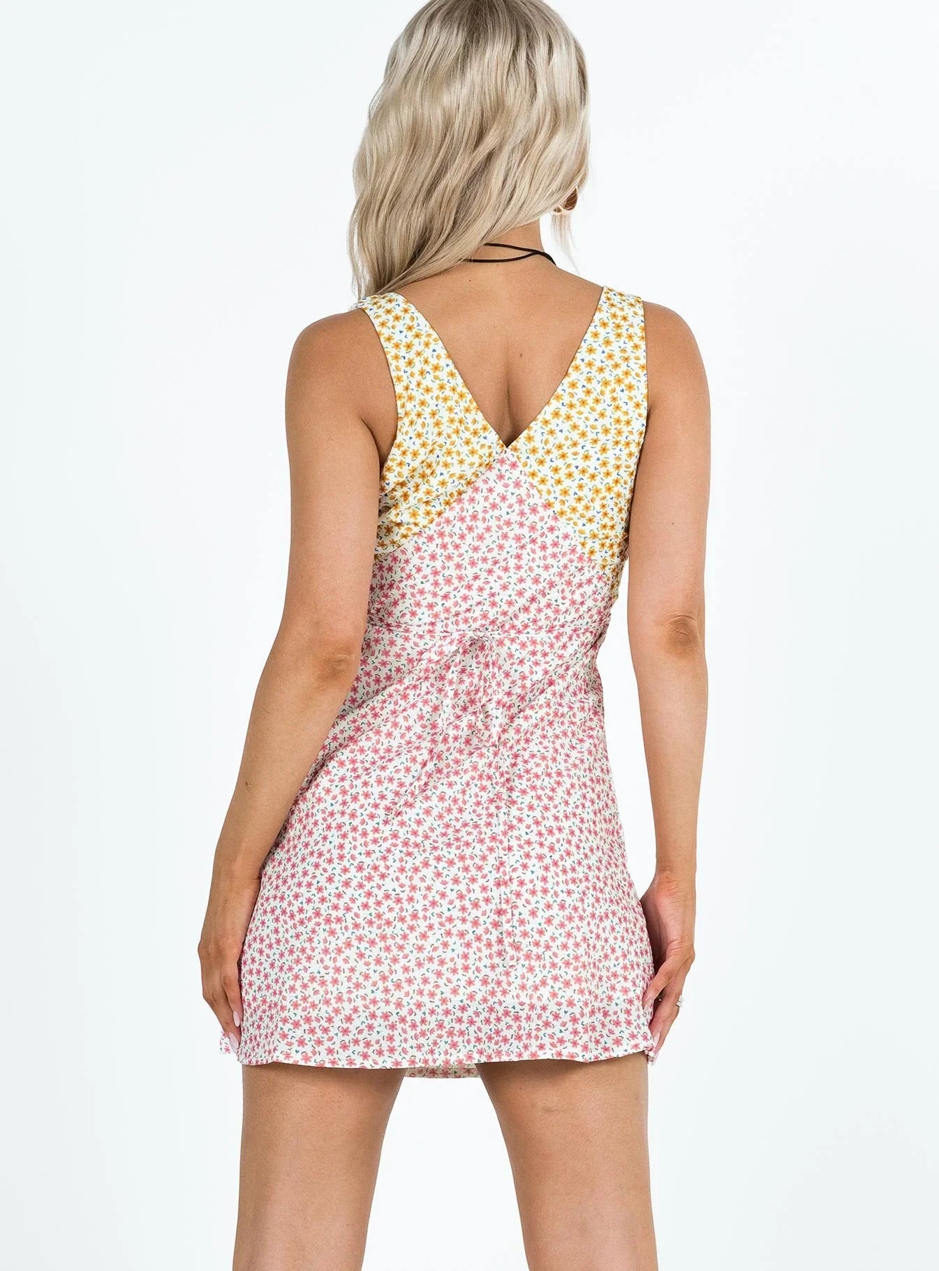Nellie Two Tone Mini Dress Yellow / Pink Floral