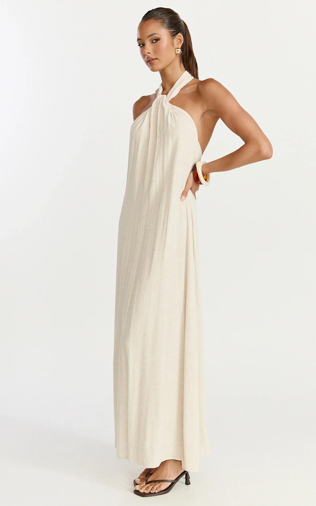 Hilda Maxi Dress - Knot Detail Halter Neck Maxi Dress in Natural