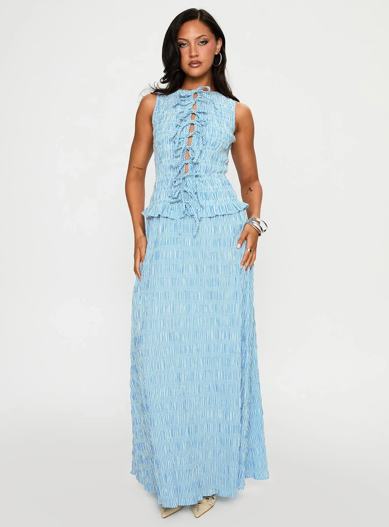 Songbird Shirred Maxi Dress Blue