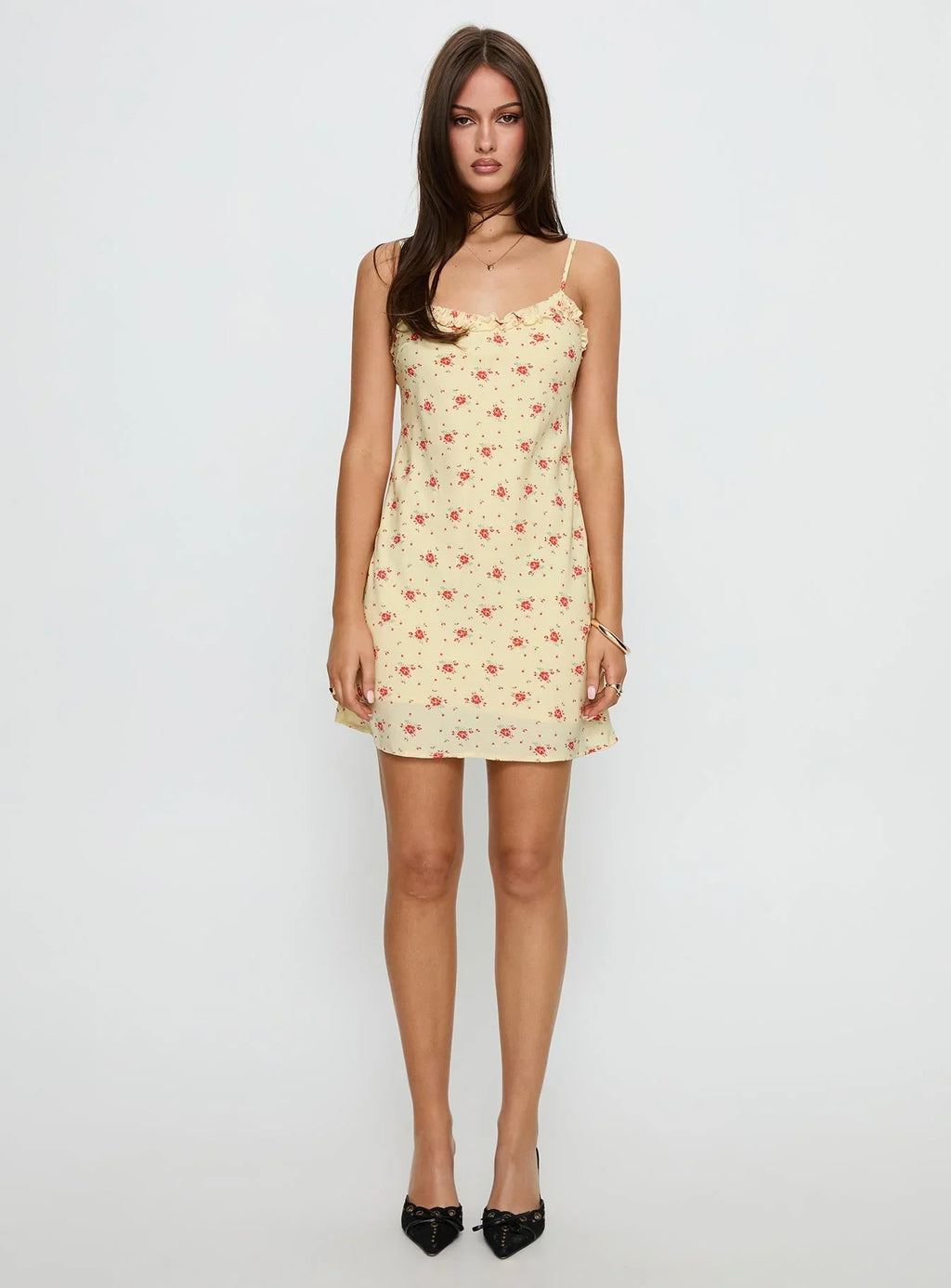 Blossomer Frill Trim Mini Dress Yellow Floral