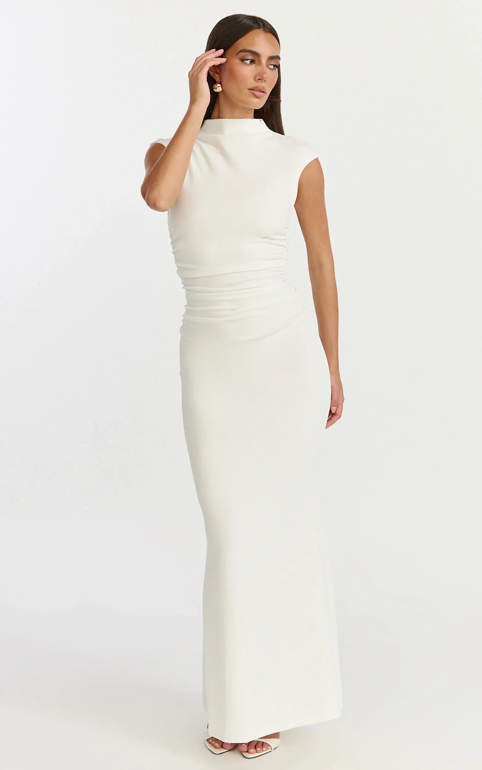 Eira Maxi Dress - High Neck Cap Sleeve Maxi Dress in White