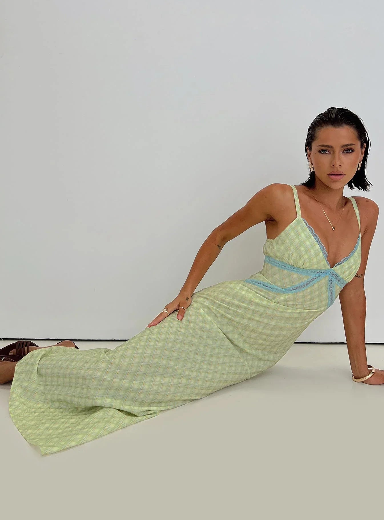 Leabella Maxi Dress Green Check