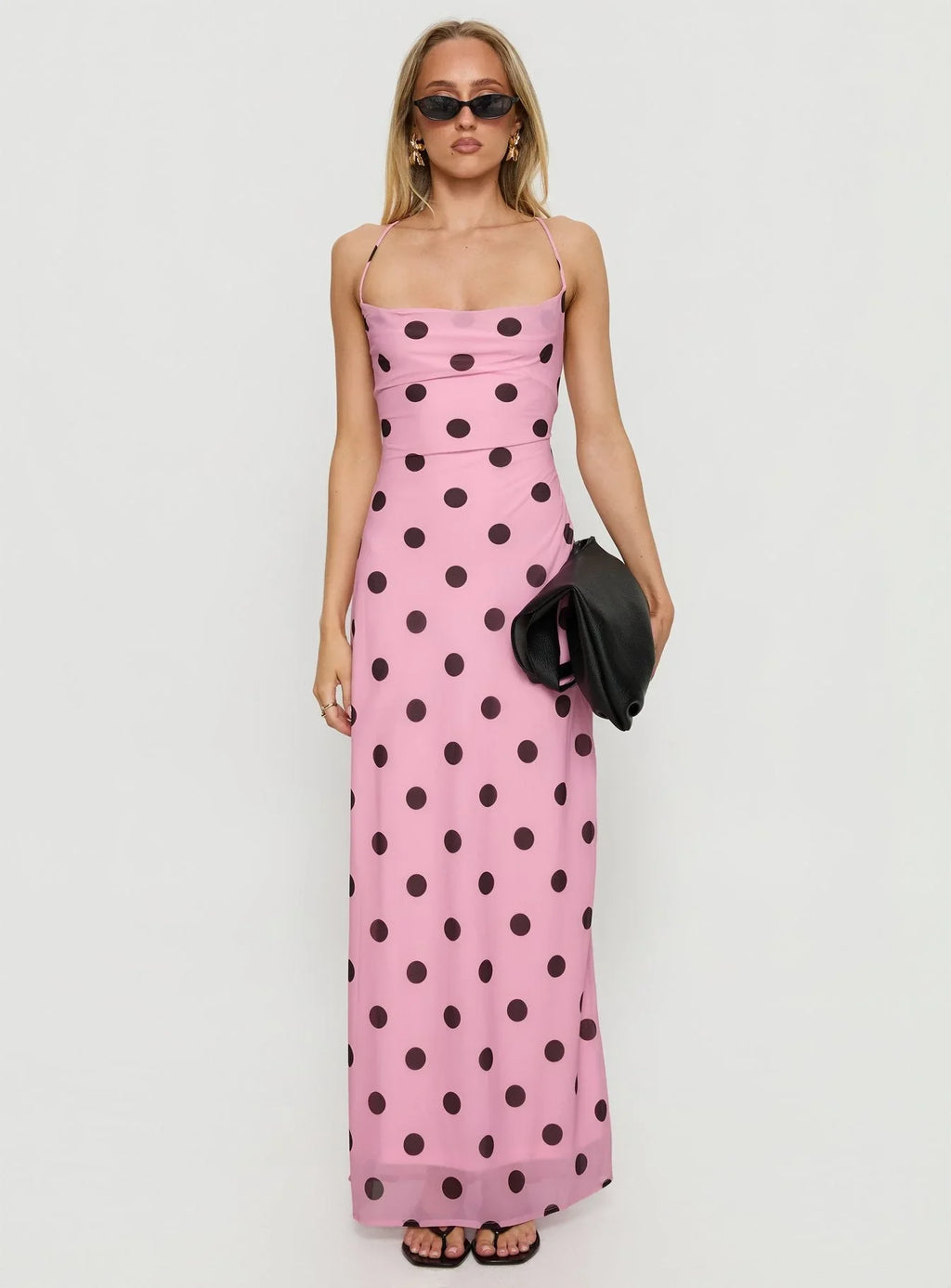 Celena Maxi Dress Pink / Brown Polka Dot
