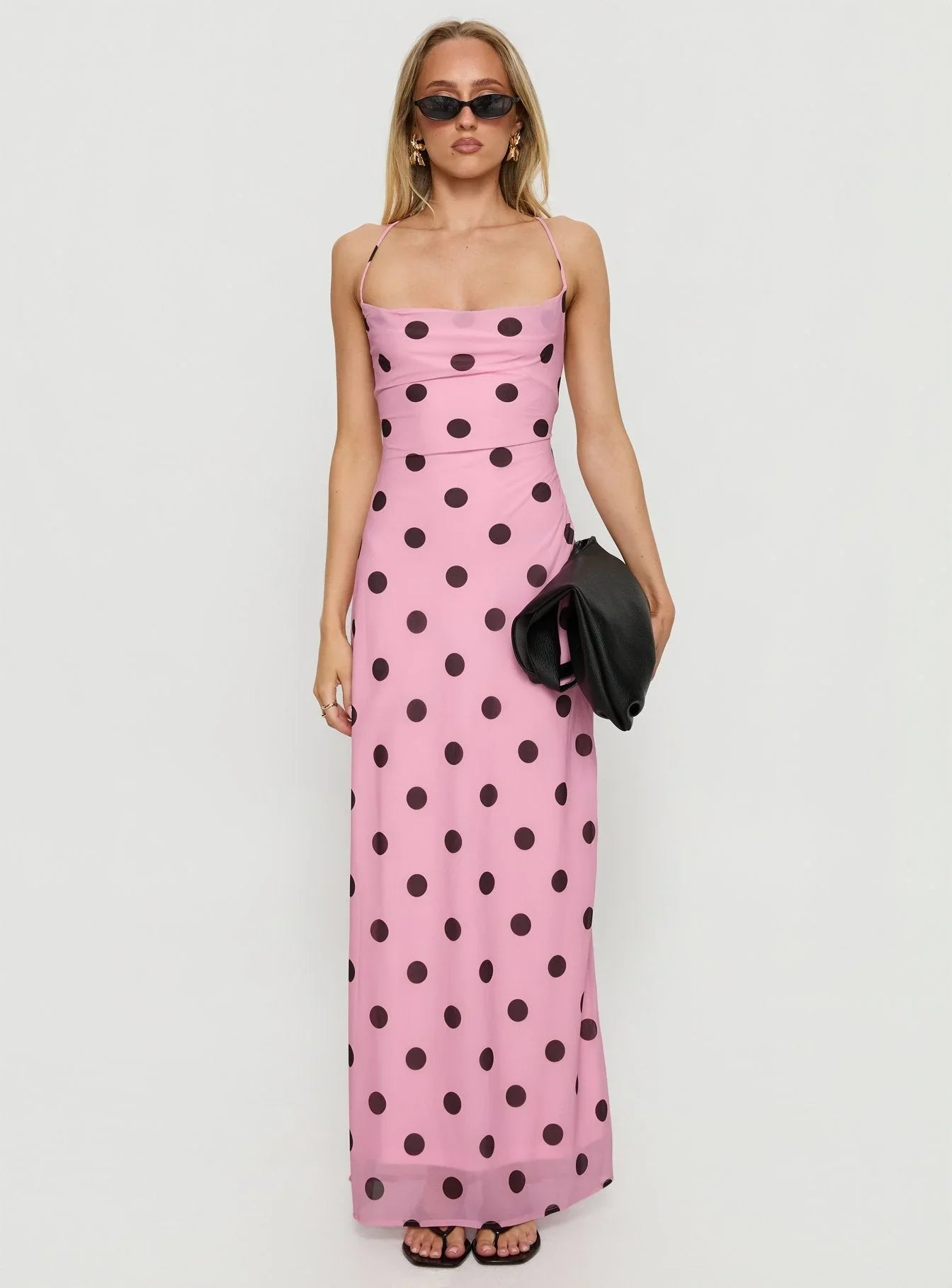 Celena Maxi Dress Pink / Brown Polka Dot