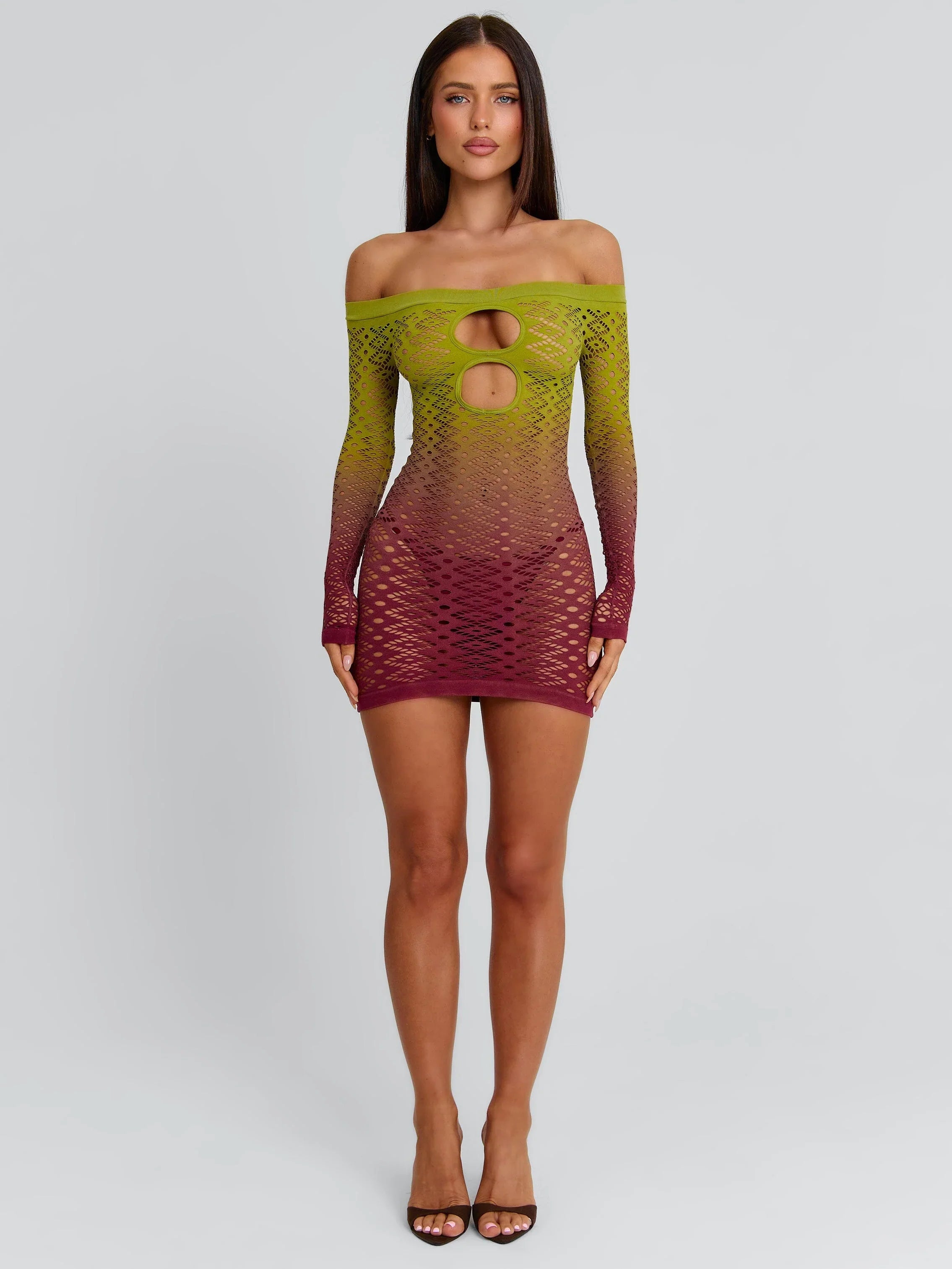 VESSIA MINI DRESS GREEN BURGUNDY