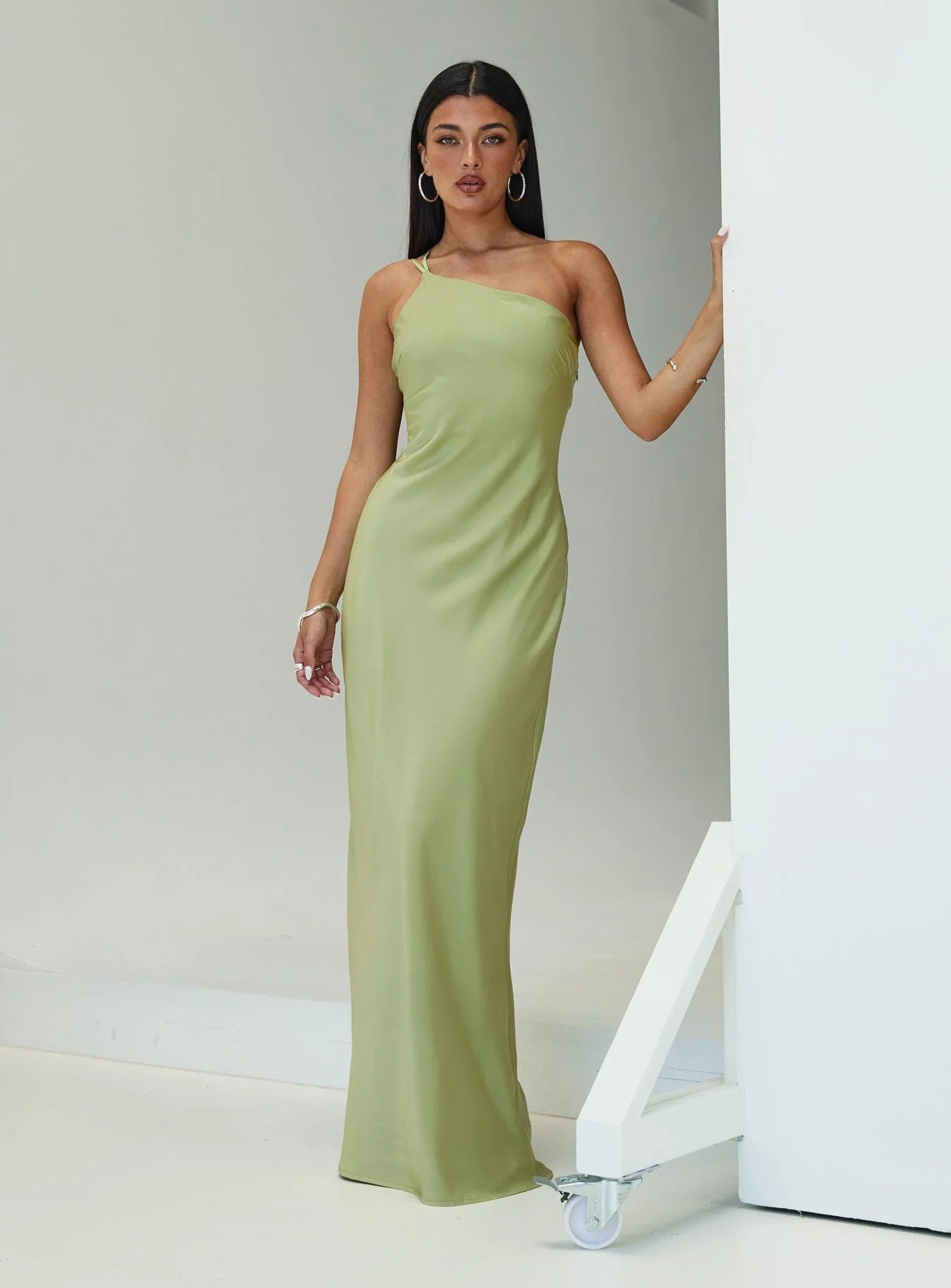 Nehemiah One Shoulder Maxi Dress Green